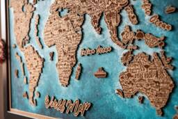 Hand-Painted Wooden World Map Wall Art - Rustic Travel Decor - thumbnail 1