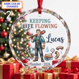 Keeping Life Flowing Christmas Glass Ornament, Custom Plumber Keepsake With Wrench, Pipes, Faucet & Essential Work Tools - thumbnail 2