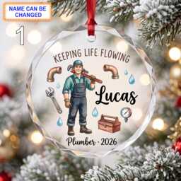 Keeping Life Flowing Christmas Glass Ornament, Custom Plumber Keepsake With Wrench, Pipes, Faucet & Essential Work Tools