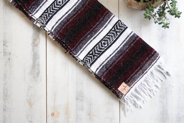 Mexican Blanket Falsa Yoga Soft Handwoven Throw Burgundy Red - image 1
