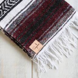 Mexican Blanket Falsa Yoga Soft Handwoven Throw Burgundy Red - thumbnail 2