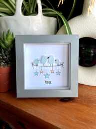 Family Christmas Seaglass Framed Gift, Sea Glass Bird Family, Baby's First Christmas, Gift - thumbnail 1