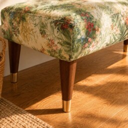 Handmade Upholstered Ottoman Seated Bench - Mythical Tropical Floral Forest - thumbnail 3