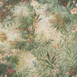 Handmade Upholstered Ottoman Seated Bench - Mythical Tropical Floral Forest - thumbnail 4