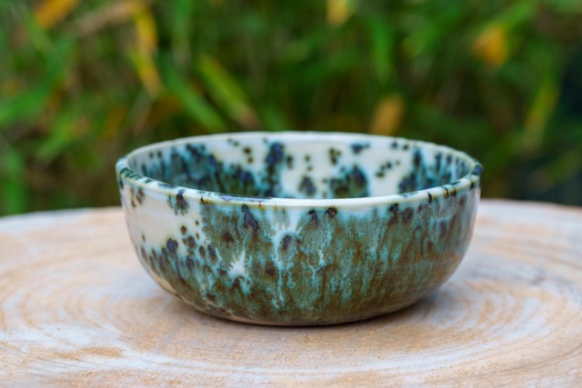 Green Jasper Stoneware Ceramic Pot. & Beige Trinket Dish. Stoneware Vase. Handmade Pottery - image 1