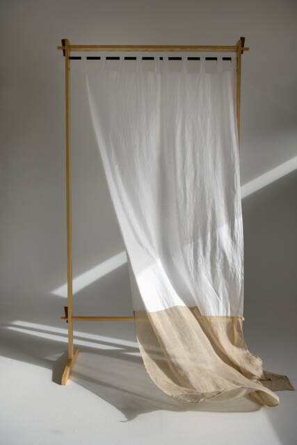 White Tyvek Curtain With Linen Bottom, Tab Top Scandinavian Style - image 1