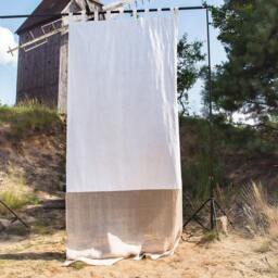 White Tyvek Curtain With Linen Bottom, Tab Top Scandinavian Style - thumbnail 3