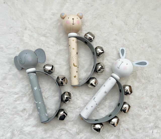 Wooden Baby Toys - Handbells Gifts For Toddlers Unisex Elephant Bear Rabbit Rattles Toy Musical Instruments - image 1