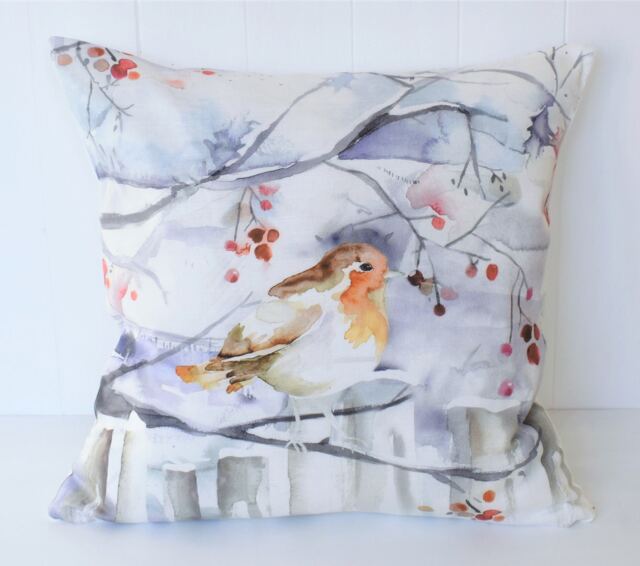 Handmade Winter Robin Cushion Voyage Maison Watercolor Print, Laura Ashley Back - image 1