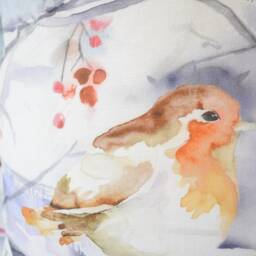 Handmade Winter Robin Cushion Voyage Maison Watercolor Print, Laura Ashley Back - thumbnail 3