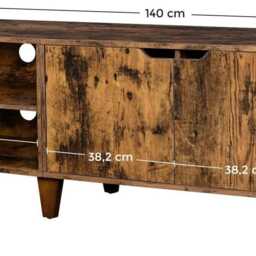 Retro Tv Console 140cm Rustic Brown Stand Cabinet With 2 Doors & Adjustable Shelves - thumbnail 4