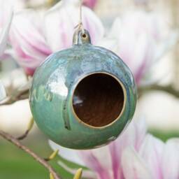 Ceramic Stoneware Globe Hanging Bird Feeder - Frost Resistant - thumbnail 3
