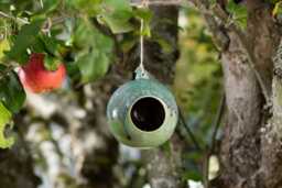 Ceramic Stoneware Globe Hanging Bird Feeder - Frost Resistant - thumbnail 1