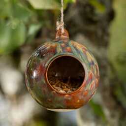 Ceramic Stoneware Globe Hanging Bird Feeder - Frost Resistant - thumbnail 4