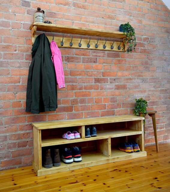 Handmade Pine Hallway Storage Bench & Coat Rack Victorian Style - image 1