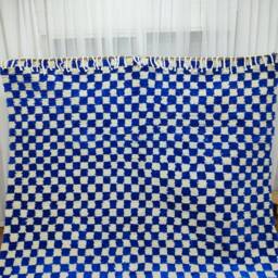 Handwoven Moroccan Wool Rug, Blue & White Checkered Berber Carpet, Boho Interior Decor - thumbnail 2