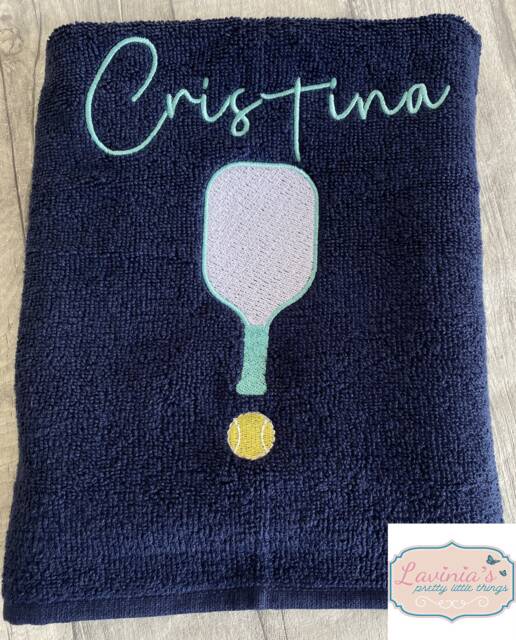 Personalised Pickleball Towel, Embroidered Paddle & Ball, Custom Name Gift - image 1