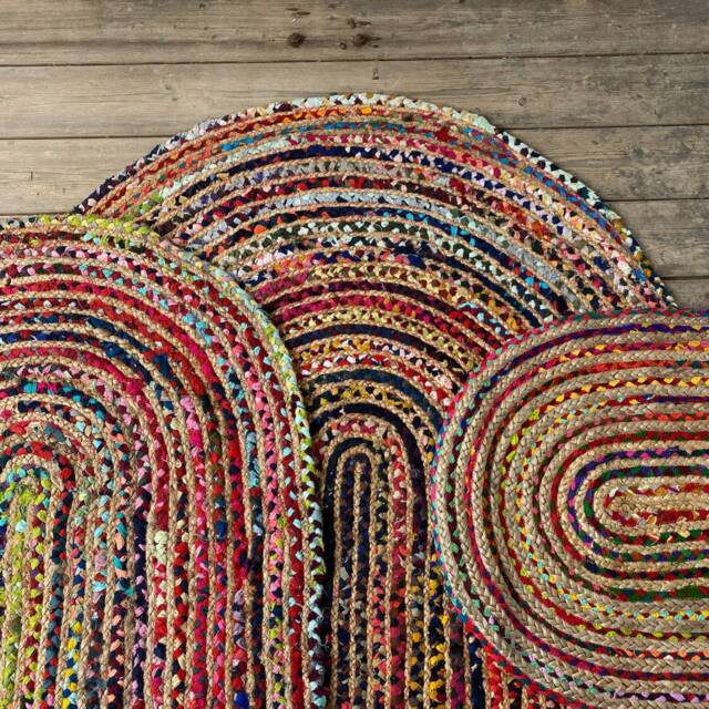 Colourful & Hard Wearing Chindi Cotton Jute Oval Rug For Home Interior Use Available in Four Sizes - image 1