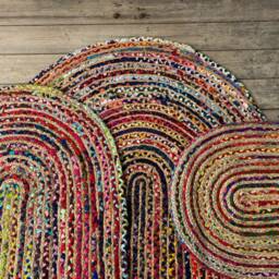 Colourful & Hard Wearing Chindi Cotton Jute Oval Rug For Home Interior Use Available in Four Sizes - thumbnail 1