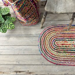 Colourful & Hard Wearing Chindi Cotton Jute Oval Rug For Home Interior Use Available in Four Sizes - thumbnail 2