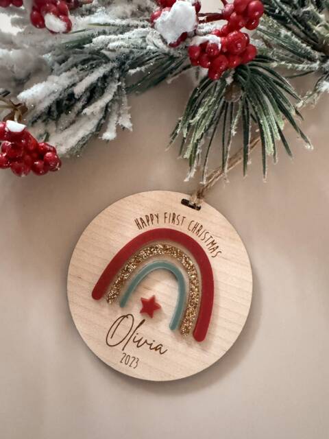 Baby First Christmas Rainbow Wood & Acrylic Ornament - image 1