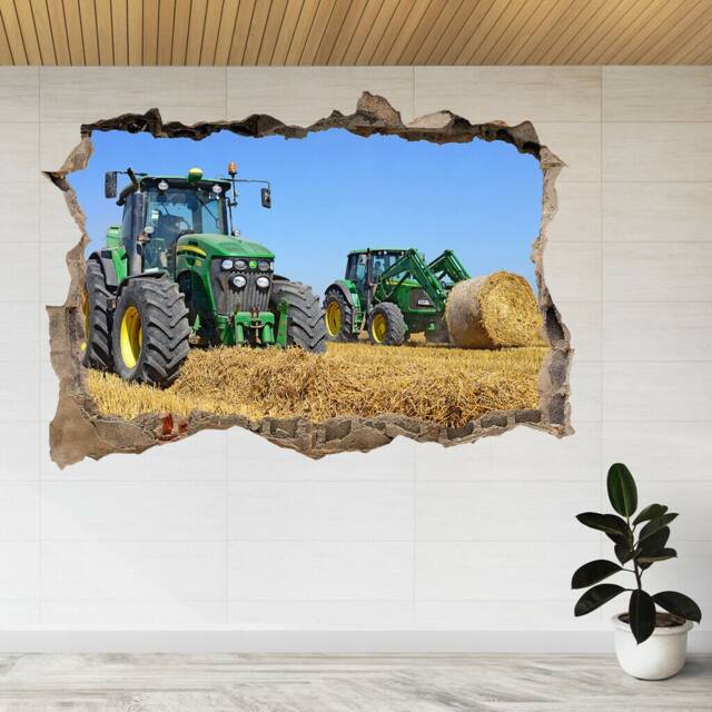 Tractor Harvesting Straw in Field 3D Smashed View Wall Sticker Poster Decal A861 - image 1