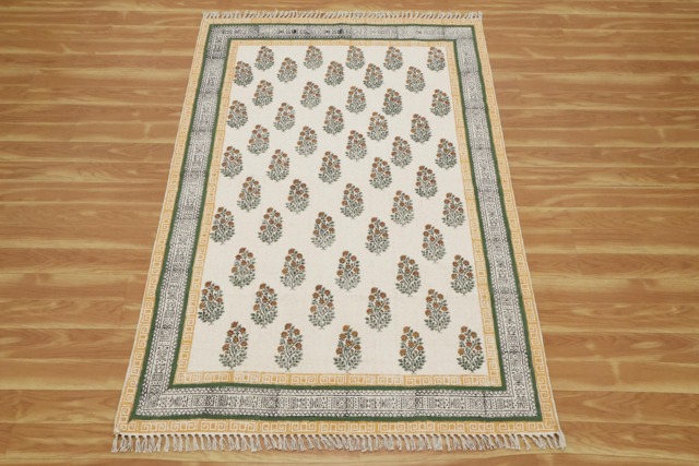 6x8 4x20 10x10 Feet Handmade Yellow Beige Rug Block Printed Area Kilim Square Flatweave Floor Carpet Large Living Room - image 1