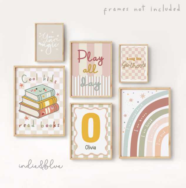 Set Of 6 Personalised Prints in Pastel, Wildflower Art, Teen Girl Nursery Bedroom Decor, Gallery Wall Print Bundle - image 1