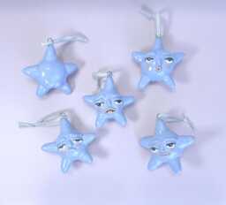 Handmade Ceramic Christmas Ornaments - Set Of 5 Funny Star Ornaments, Whimsical Faces & Butts, Unique Holiday Tree Decor - thumbnail 1
