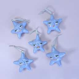 Handmade Ceramic Christmas Ornaments - Set Of 5 Funny Star Ornaments, Whimsical Faces & Butts, Unique Holiday Tree Decor - thumbnail 2