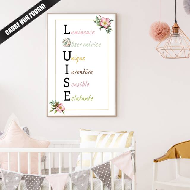 Acrostiche - Baby Room Poster Personalized Baby Name Forest Decoration Quote Poster Birth Gift - image 1