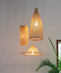 Handwoven Bamboo Cluster Pendant Light - Rustic Farmhouse Chandelier