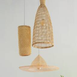 Handwoven Bamboo Cluster Pendant Light - Rustic Farmhouse Chandelier - thumbnail 3