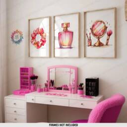 Perfume Bottle Art - Set Of 3 Prints - Pink Girls Room Decor Make Up Station Wall Posters Perfumes Artwork Girl Bedroom Print A4 - thumbnail 2