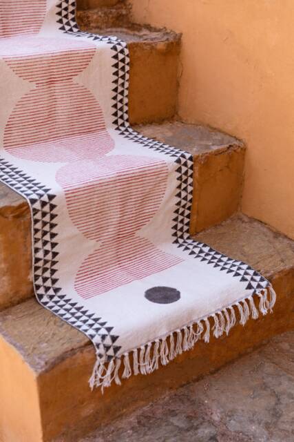 Block Printed Cotton Dhurrie Rug Runner Modern Hallway Decor - image 1