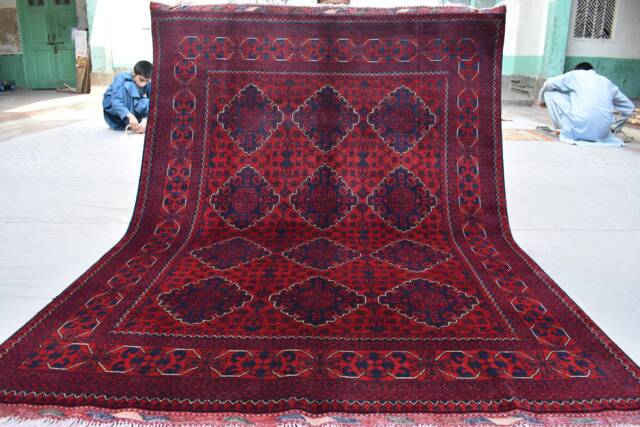 Rich Red Blue 5x7 Ft Bukhara Turkmen Soft Rug, Handwoven Geometric Living Room Carpet - image 1