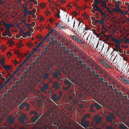Rich Red Blue 5x7 Ft Bukhara Turkmen Soft Rug, Handwoven Geometric Living Room Carpet - thumbnail 4