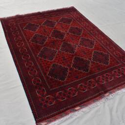 Rich Red Blue 5x7 Ft Bukhara Turkmen Soft Rug, Handwoven Geometric Living Room Carpet - thumbnail 3