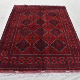 Rich Red Blue 5x7 Ft Bukhara Turkmen Soft Rug, Handwoven Geometric Living Room Carpet - thumbnail 2