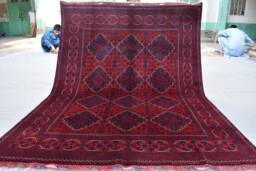 Rich Red Blue 5x7 Ft Bukhara Turkmen Soft Rug, Handwoven Geometric Living Room Carpet - thumbnail 1
