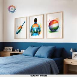 Personalised Cricket Print Set - 3 Posters - Boys Bedroom Decor Kids Room Wall Art Indian Themed Cricketer Artwork Custom Teen Gifts - thumbnail 2