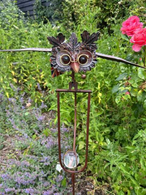 Flying Rocking Balancing Wise Owl Bird Rocker Garden Ornament Decoration Stake - image 1