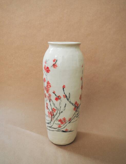 Bamboo Brush Quince Blossom Vase // Handmade Ceramic Pottery - image 1