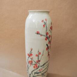 Bamboo Brush Quince Blossom Vase // Handmade Ceramic Pottery - thumbnail 2