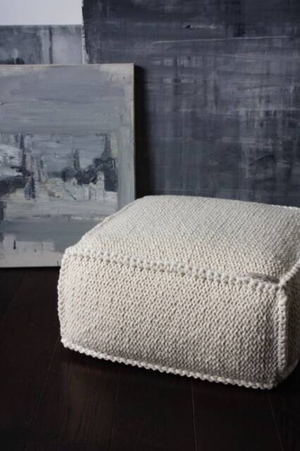 White Wool Footstool-Livingroom Pouf-Bio Woolen Ottoman-White Knit Chair-Pouf-Floor Pillow-White Kids Pouf-Floor Cushion-White-Bedroom - image 1