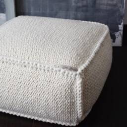 White Wool Footstool-Livingroom Pouf-Bio Woolen Ottoman-White Knit Chair-Pouf-Floor Pillow-White Kids Pouf-Floor Cushion-White-Bedroom - thumbnail 2
