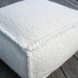 White Wool Footstool-Livingroom Pouf-Bio Woolen Ottoman-White Knit Chair-Pouf-Floor Pillow-White Kids Pouf-Floor Cushion-White-Bedroom - thumbnail 3
