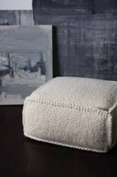 White Wool Footstool-Livingroom Pouf-Bio Woolen Ottoman-White Knit Chair-Pouf-Floor Pillow-White Kids Pouf-Floor Cushion-White-Bedroom - thumbnail 1