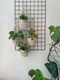Small Cream Hanging Plant Pot Holder - Boho Wall Planter Indoor Houseplant Display
