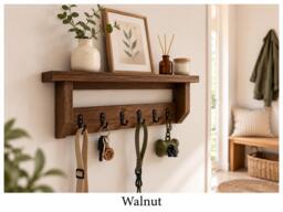 Handmade Pine Key Rack With Shelf, 6 Hooks, Dog Lead Holder - 5 Finishes